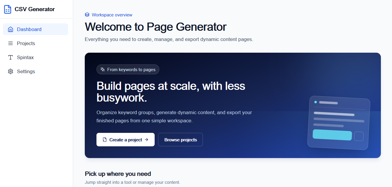 Capture d’écran de Page Generator